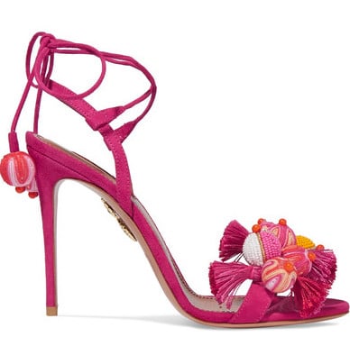 The Fashion Magpie Aquazzura Heeled Sandals Pink Pom Poms