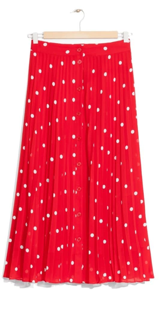 The Fashion Magpie Red Pleated Polka Dot Skirt