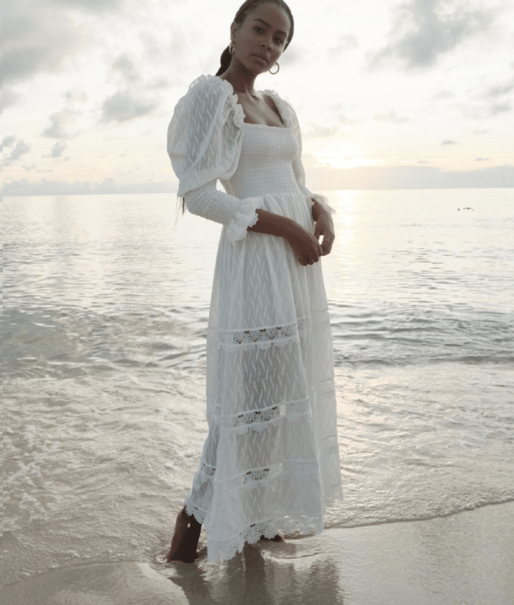 white dress on beach